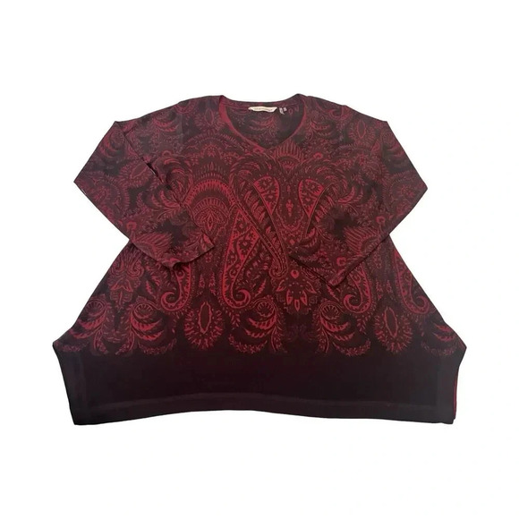 Soft Surroundings Nikita Red And Black Paisley Long Sleeve V Neck Tunic Size Med - Picture 1 of 4